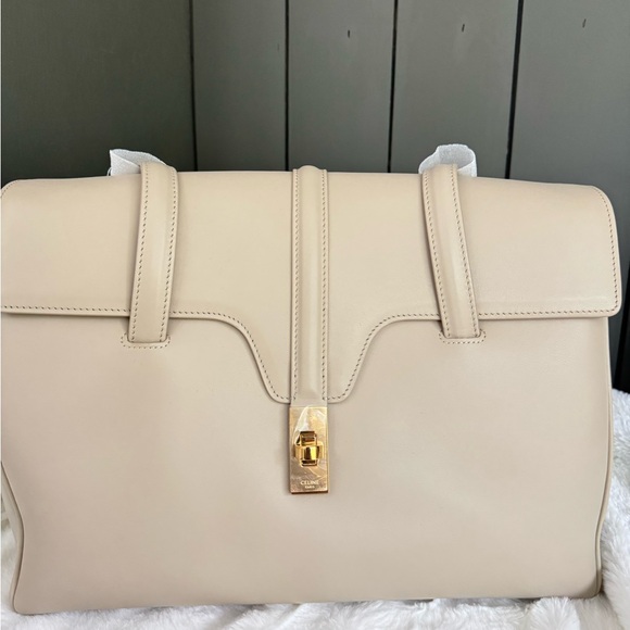Celine Handbags - Celine Gray Leather Tote Bag with Gold Hardware
